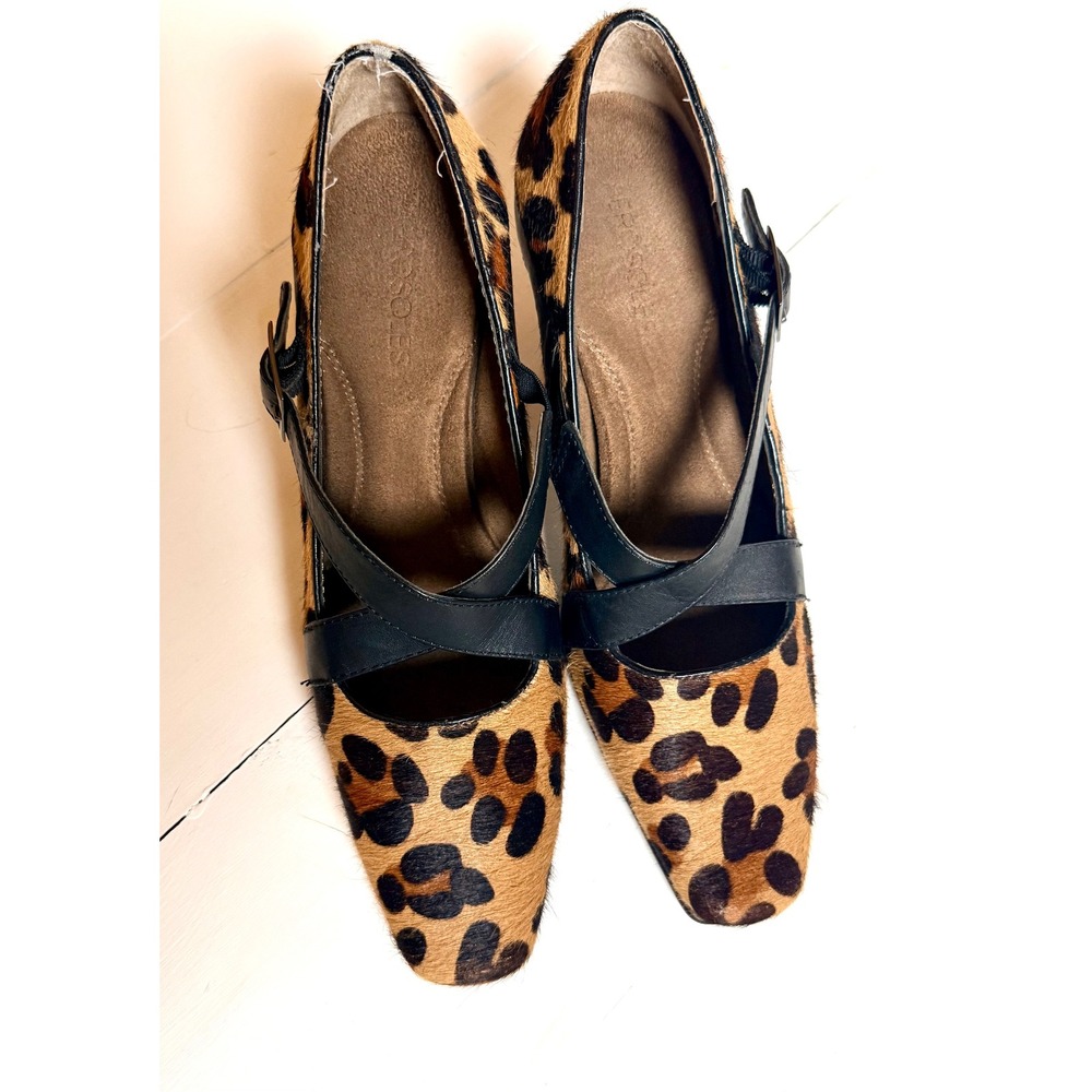 RARE Vintage Aerosoles Heavy Metal Leopard Calf Hair Pumps Kitten Heel Size 8